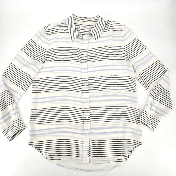 Equipment Reese Striped Long-sleeved White/Blue Shirt Size L - Picture 2 of 6
